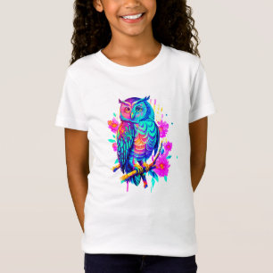 Neon-Blumen-Eule T-Shirt
