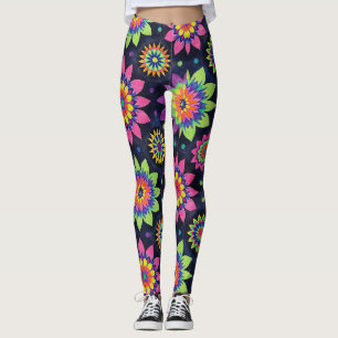 Neon-Blumen-Mandalas nahtloses Muster Leggings