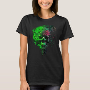 Neon-Blumen-Schädel-Gotischer-Zuckerschädel T-Shirt