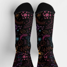 Neon-Blumen-Schmetterling-Crew-Socken