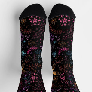 Neon-Blumen-Schmetterling-Crew-Socken Socken