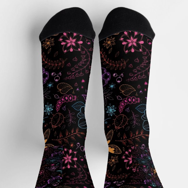 Neon-Blumen-Schmetterling-Crew-Socken Socken (Oben)