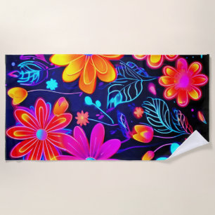 Neon-Blumenfantasie Strandtuch