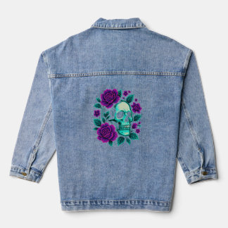 Neon-Blüte – Totenkopf in Rosen Jeansjacke