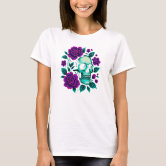 Neon-Blüte – Totenkopf in Rosen T-Shirt