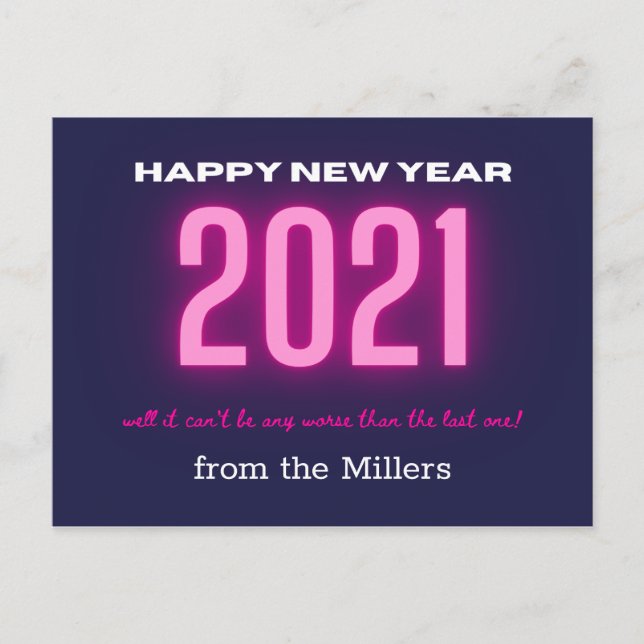 Neon Bold Happy New Year Pink Postkarte (Vorderseite)