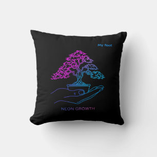 Neon-Bonsai-Baum Cyberpunk-Ästhetik Personalisiert Kissen