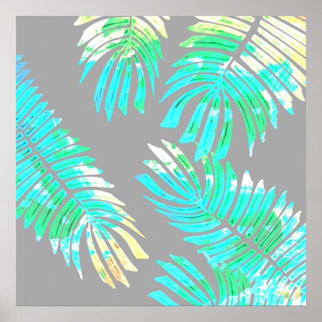 Neon Botanical Blätter on Gray Poster (Vorne)