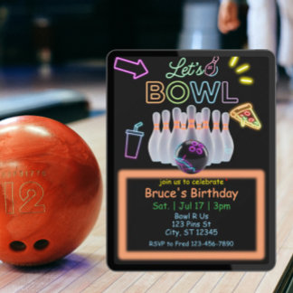 Neon Bowling Birthday Einladung