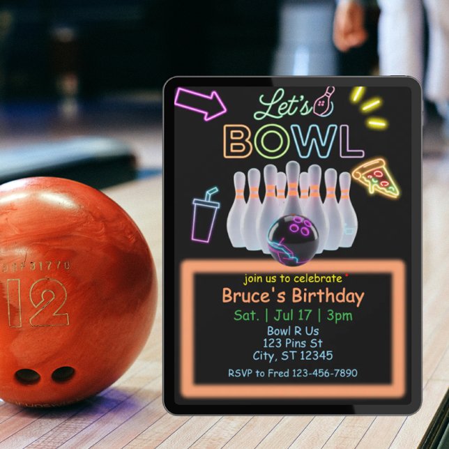 Neon Bowling Birthday Einladung (Von Creator hochgeladen)