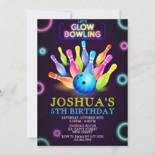 Neon Bowling Birthday Einladung. Neon laden Einladung
