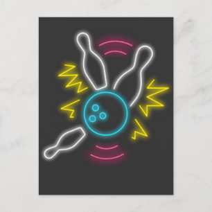 Neon Bowling Geschenk Strike Postkarte