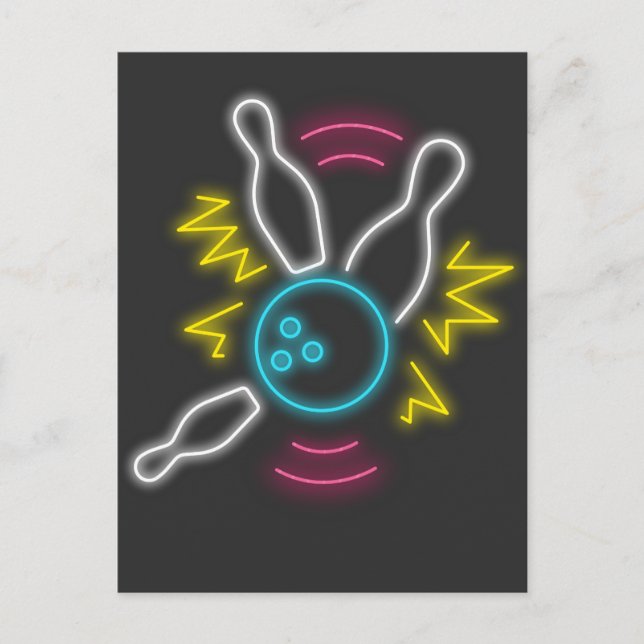 Neon Bowling Geschenk Strike Postkarte (Vorderseite)