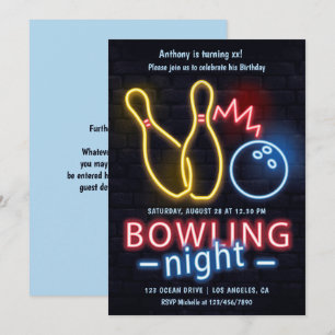 Neon-Bowling-Nacht-Geburtstagsfeier Einladung