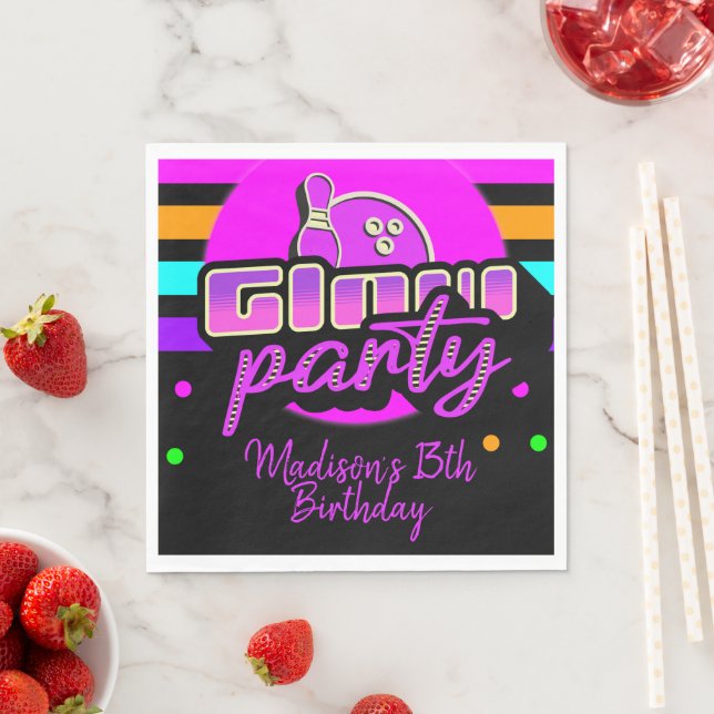 Neon-Bowling-Party-Bash-Geburtstagsfeier Serviette (Beispiel)