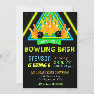 Neon Bowling Party Einladung