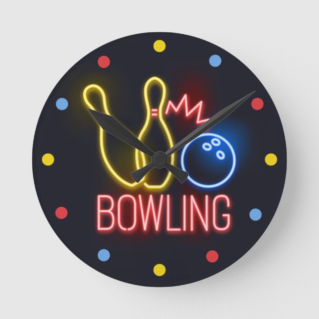 Neon Bowling Skittles Wall Clock Runde Wanduhr (Vorderseite)