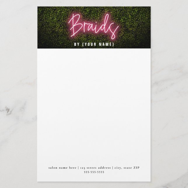 Neon Boxwood Hair Salon Beruflich Braids Briefpapier (Vorderseite)