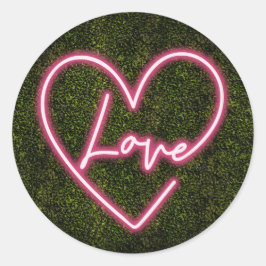 Neon Boxwood Liebe Heart Wedding Runder Aufkleber
