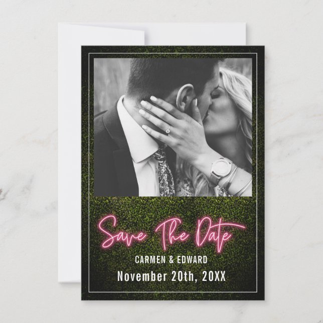 Neon Boxwood Wedding Foto Save The Date (Vorderseite)