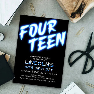 Neon Boys Pool Einladung zum 14. Geburtstag