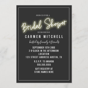 Neon Brautparty White Sign Graue Hintergrund Einladung