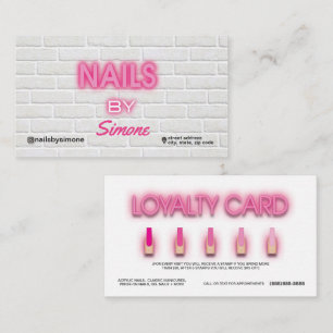 Neon & Brick Background Nail Artist Business Card Visitenkarte