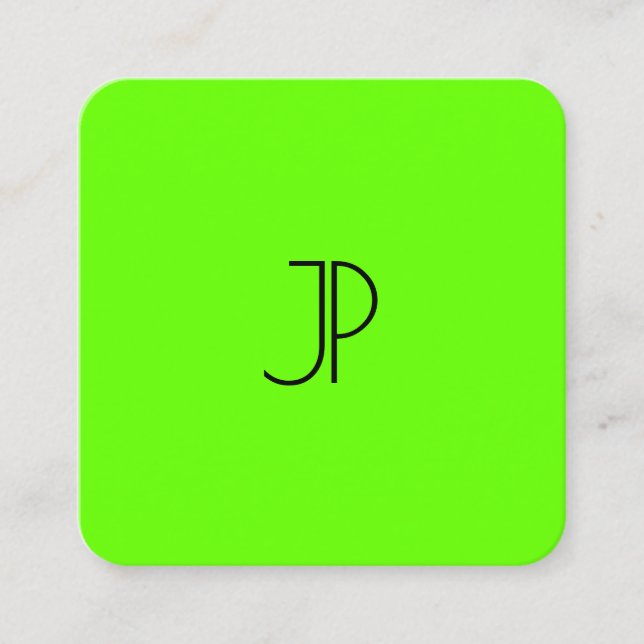 Neon Bright Brilliant Green Modern Template Quadratische Visitenkarte (Vorderseite)