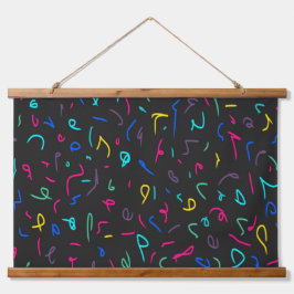 Neon Bright Marks auf schwarz Wandteppich Mit Holzrahmen