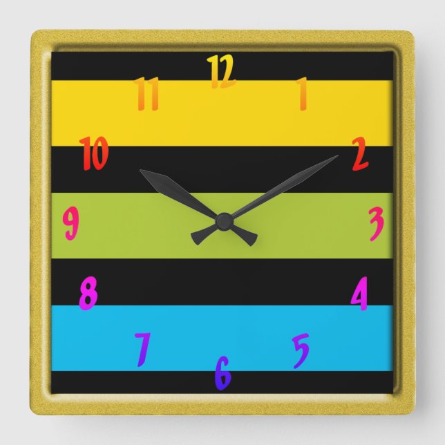 Neon Bright modische Mode mit farbigem Goldrahmen Quadratische Wanduhr (Vorderseite)