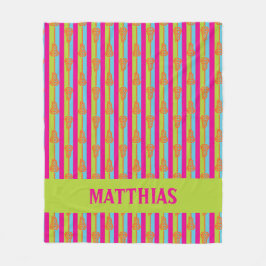 Neon Bright Retro Lacrosse Sticks and Stripes Fleecedecke