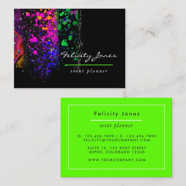 Neon Brush Strokes Business Card Visitenkarte (Vorne/Hinten)