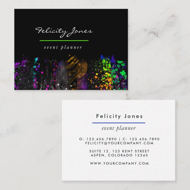 Neon Brush Strokes Business Card Visitenkarte (Vorne/Hinten)