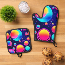 Neon Bubble Universe Ofenhandschuh & Topflappen-Set