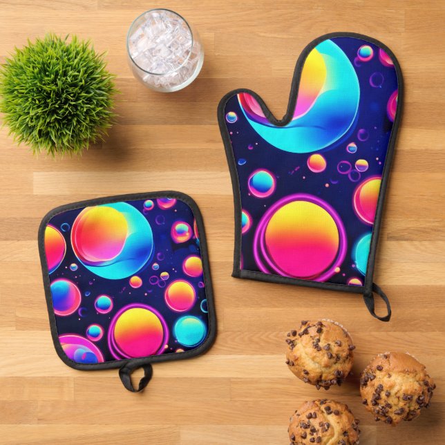 Neon Bubble Universe Ofenhandschuh & Topflappen-Set (Oben Unten)