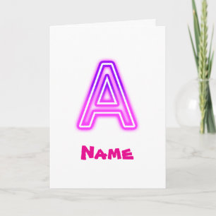 Neon-Buchstabe A Monogramm Leuchtendes Lila Rosa I Dankeskarte