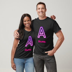 Neon-Buchstabe A Monogramm Leuchtendes Lila Rosa I T-Shirt