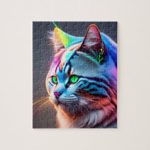 Neon-buntes Katze mit Regenbogenfarben Puzzle