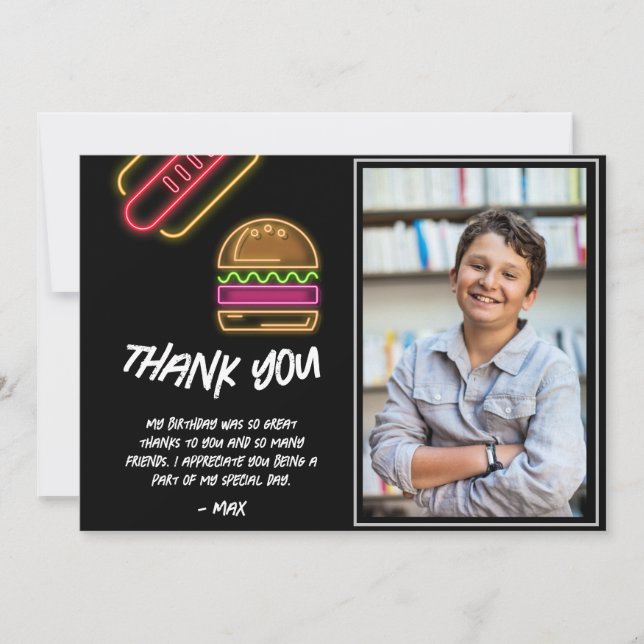Neon Burger & Hotdog Dankeskarten Dankeskarte (Vorderseite)