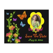 Neon Butterfells FOTO Save the Date Postkarte