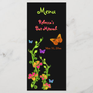 Neon Butterfets and Blume Menu Card Menükarte