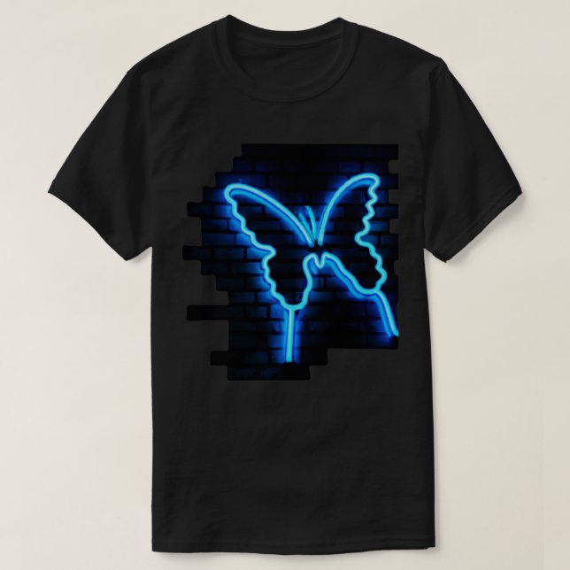Neon Butterfly auf einer Ziegelwand T-Shirt (Design vorne)