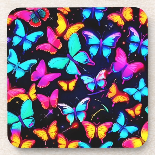 Neon Butterfly Pattern Getränkeuntersetzer (Vorderseite)