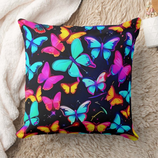 Neon Butterfly Pattern Kissen (Decke)