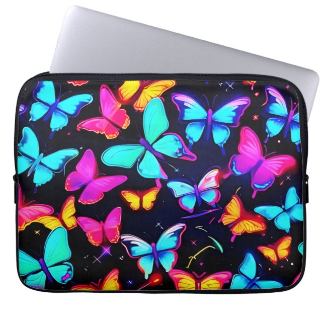 Neon Butterfly Pattern Laptopschutzhülle (Vorderseite)