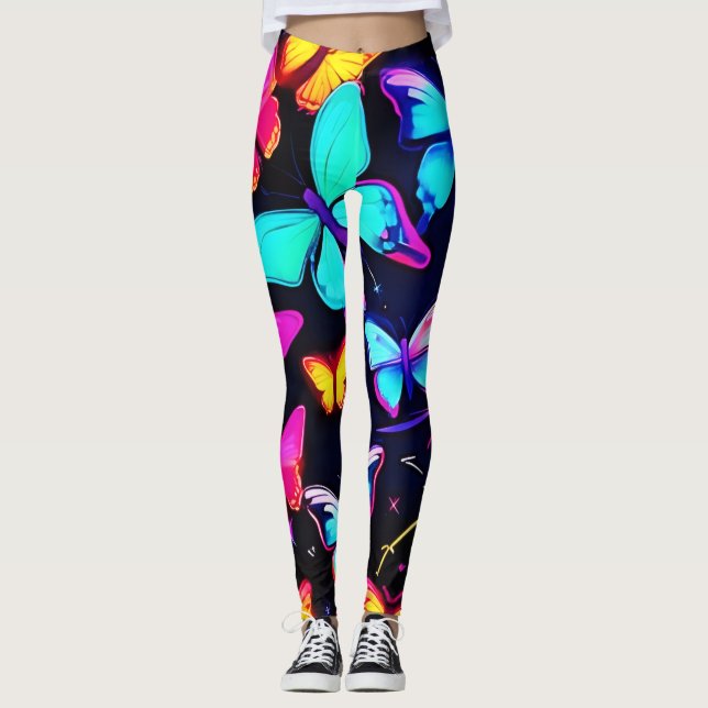Neon Butterfly Pattern Leggings (Vorderseite)