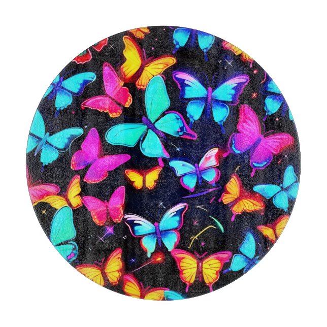 Neon Butterfly Pattern Schneidebrett (Vorderseite)