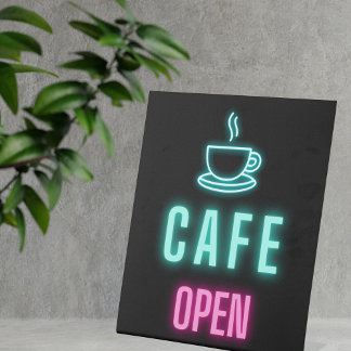 Neon Cafe Open Business Pedestal Sign Sockelschild