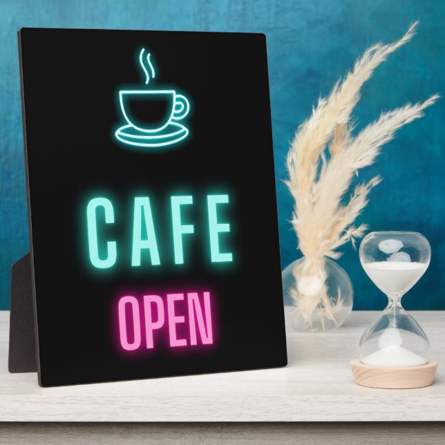 Neon Cafe Open Coffee Bar Countertop Schild Fotoplatte (Seite)