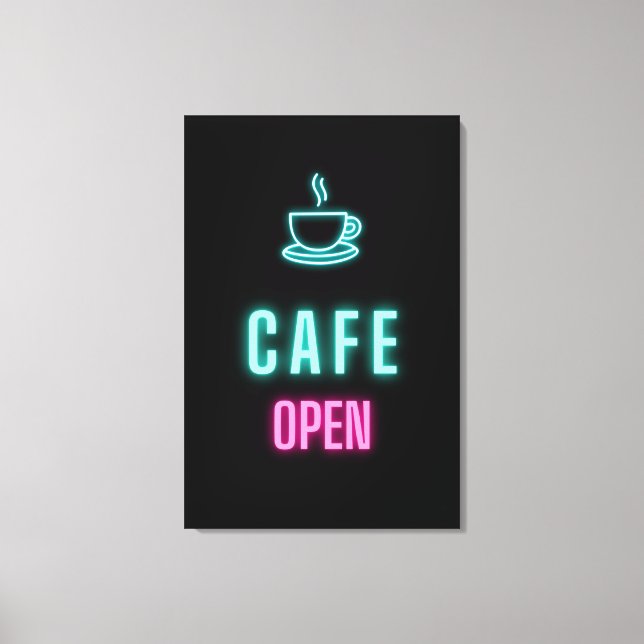 Neon Cafe Open Coffee Bar Sign Leinwanddruck (Vorderseite)